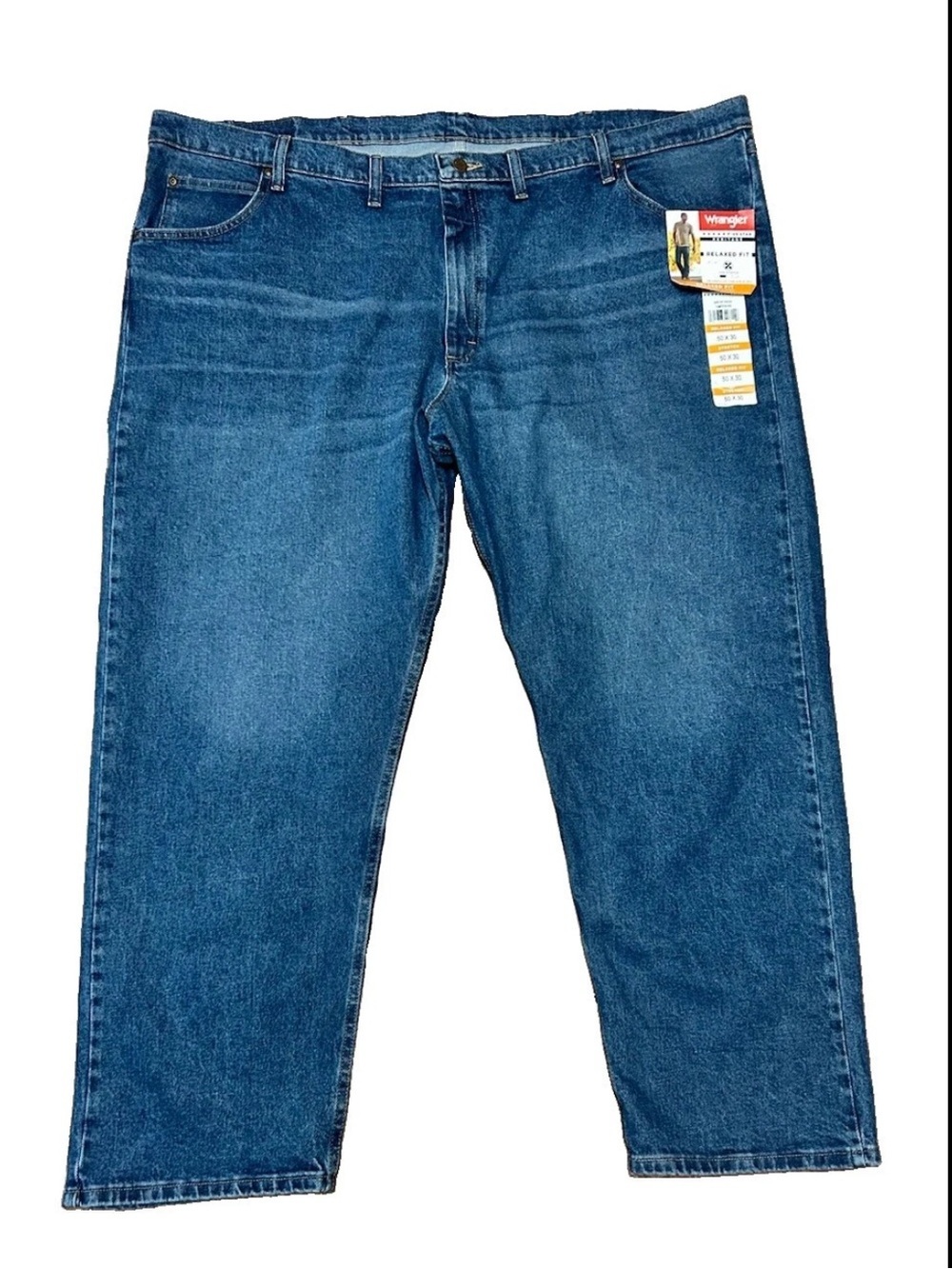 Wrangler Five Star Premium Jeans Mens 50x30 Relaxed Fit Straight Blue Denim Work